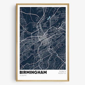 Birmingham Map Print, Alabama Wall Art, Birmingham AL Poster
