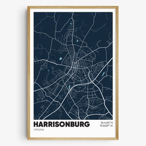 Harrisonburg Map Print, Virginia Wall Art, Harrisonburg VA Poster