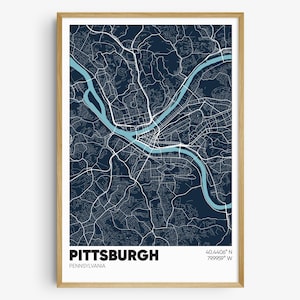 Pittsburgh Map Print, Pennsylvania Wall Art, Pittsburgh PA Poster