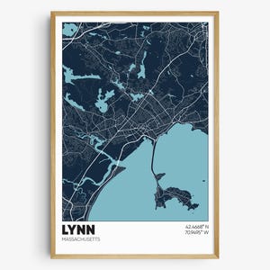 Lynn MA Map Print, Massachusetts Wall Art, Lynn Massachusetts Poster