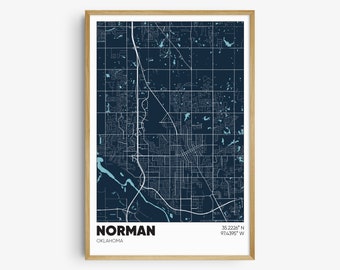 Norman Map Print, Oklahoma Wall Art, Norman OK Poster