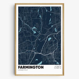 Farmington CT Map Print, Connecticut Wall Art, Farmington Connecticut Poster