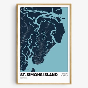 St. Simons Island Map Print, Georgia Wall Art, Saint Simons Island GA Poster