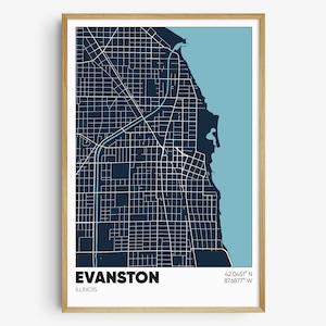 Evanston Map Print, Illinois Wall Art, Evanston IL Poster