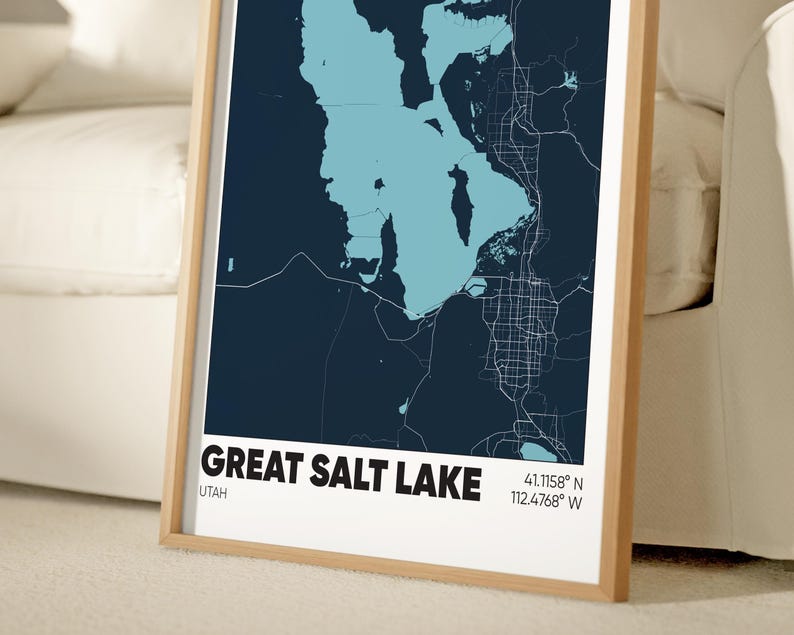 Great Salt Lake Map Print, Utah Wall Art, Great Salt Lake UT Po…
