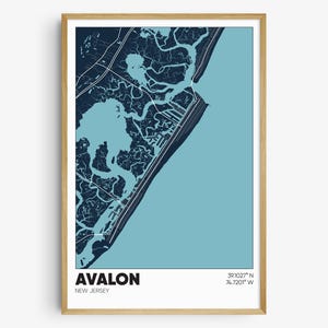 Avalon Map Print, New Jersey Wall Art, Avalon NJ Poster