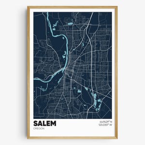Salem OR Map Print, Oregon Wall Art, Salem Oregon Poster