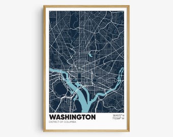 Washington DC Map Print, District of Columbia Wall Art, Washington DC Poster