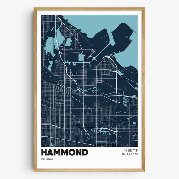 Hammond IN Map Print, Indiana Poster, Hammond Indiana Wall Art