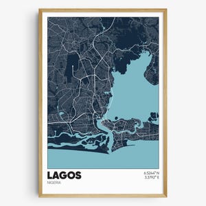 Lagos Nigeria Map Print, Nigeria Wall Art, Lagos Nigeria Poster