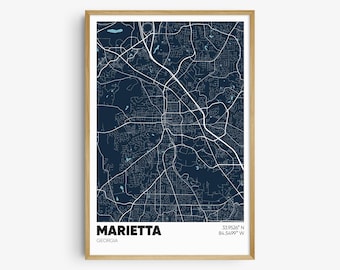 Marietta GA Map Print, Georgia Wall Art, Marietta GA Poster