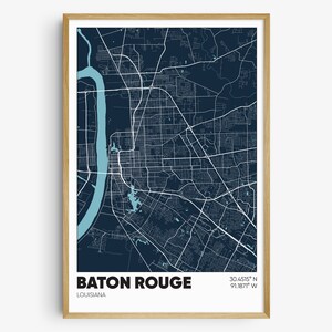 Baton Rouge Map Print, Louisiana Wall Art, Baton Rouge LA Poster