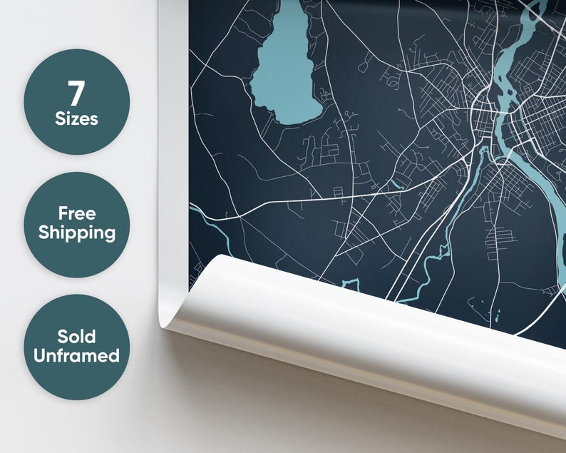 Auburn ME Map Print, Maine Wall Art, Auburn Maine Poster Etsy