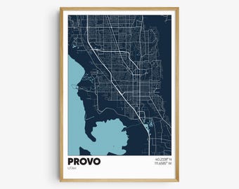 Provo Map Print, Utah Wall Art, Provo UT Poster