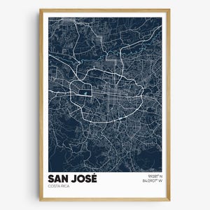 San Jose Costa Rica Map Print, Costa Rica Wall Art, San Jose Costa Rica Poster