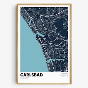 Carlsbad CA Map Print, California Coast Wall Art, Carlsbad CA Poster