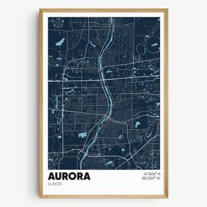 Aurora IL Map Print, Illinois Wall Art, Aurora IL Poster