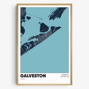 Galveston Map Print, Texas Wall Art, Galveston TX Poster