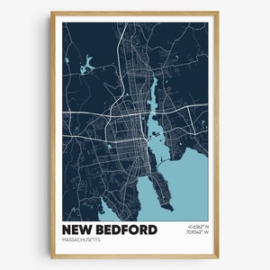 New Bedford Map Print, Massachusetts Wall Art, New Bedford MA Poster