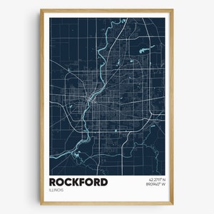 Rockford IL Map Print, Illinois Wall Art, Rockford IL Poster