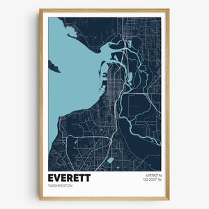 Everett WA Map Print, Washington Wall Art, Everett WA Poster