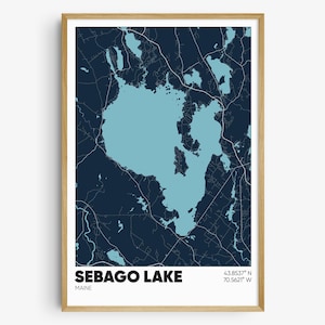 Sebago Lake Map Print, Maine Wall Art, Sebago Lake ME Poster