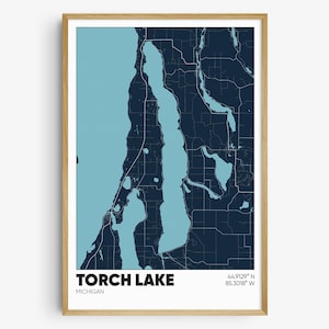 Torch Lake Map Print, Michigan Wall Art, Torch Lake MI Poster