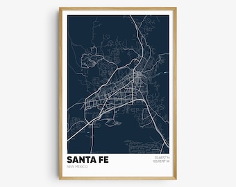 Santa Fe Map Print, New Mexico Wall Art, Santa Fe NM Poster