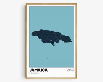 Jamaica Map Print, Jamaica Wall Art, Caribbean Island Poster