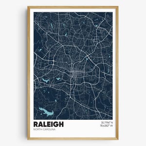 Raleigh Map Print, North Carolina Wall Art, Raleigh NC Poster