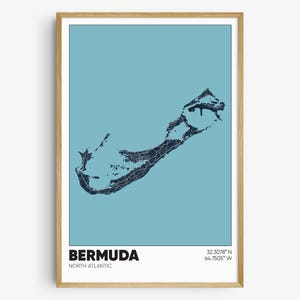 Bermuda Map Print, Tropical Wall Art, Bermuda Island Poster
