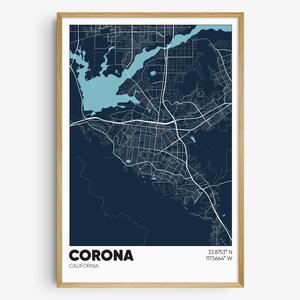 Corona CA Map Print, California Wall Art, Corona California Poster