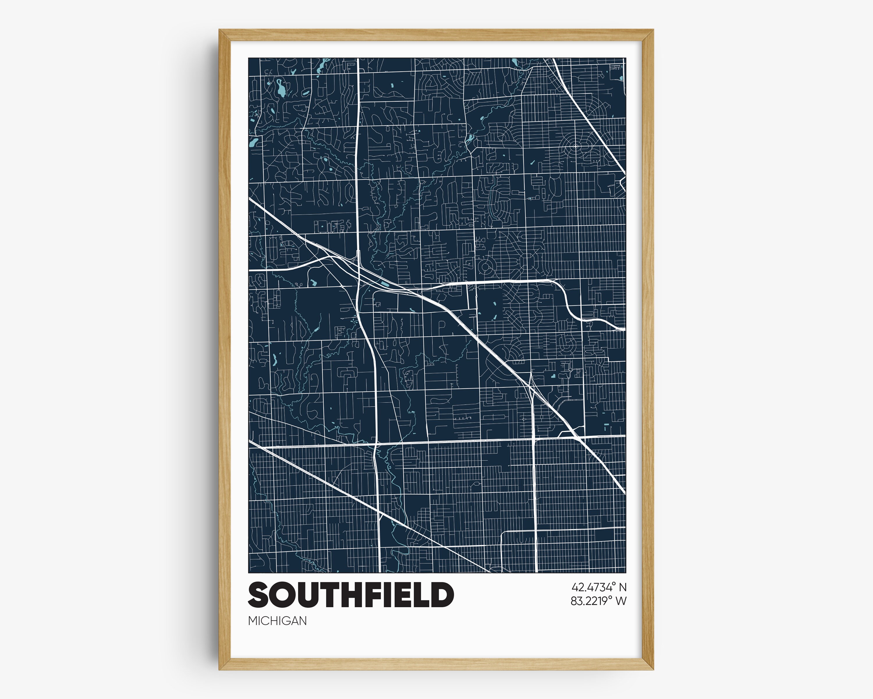 Southfield Map Print, Michigan Wall Art, Southfield MI Poster