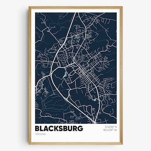 Blacksburg Map Print, Virginia Wall Art, Blacksburg VA Poster, Graduation Gift