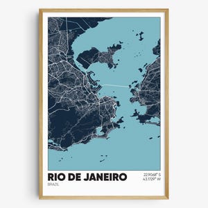 Impresión de mapas de Río de Janeiro, Arte de la pared de Brasil, Cartel de Río de Janeiro Brasil