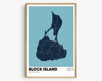 Block Island Map Print, Rhode Island Wall Art, Block Island RI Poster