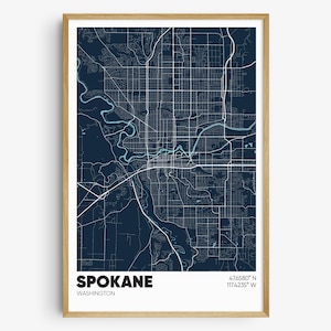 Spokane Map Print, Washington Wall Art, Spokane WA Poster