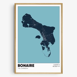 Bonaire Map Print, Bonaire Wall Art, Caribbean Island Poster