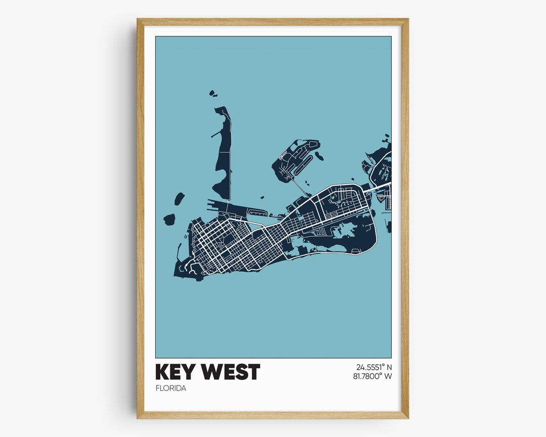 Key West Map Print, Island Wall Art, Key West Florida Poster Etsy