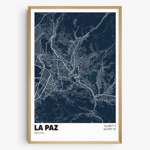 La Paz Bolivia Map Print, Bolivia Wall Art, La Paz Bolivia Poster
