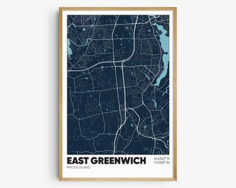 East Greenwich Map Print, Rhode Island Wall Art, East Greenwich RI Poster