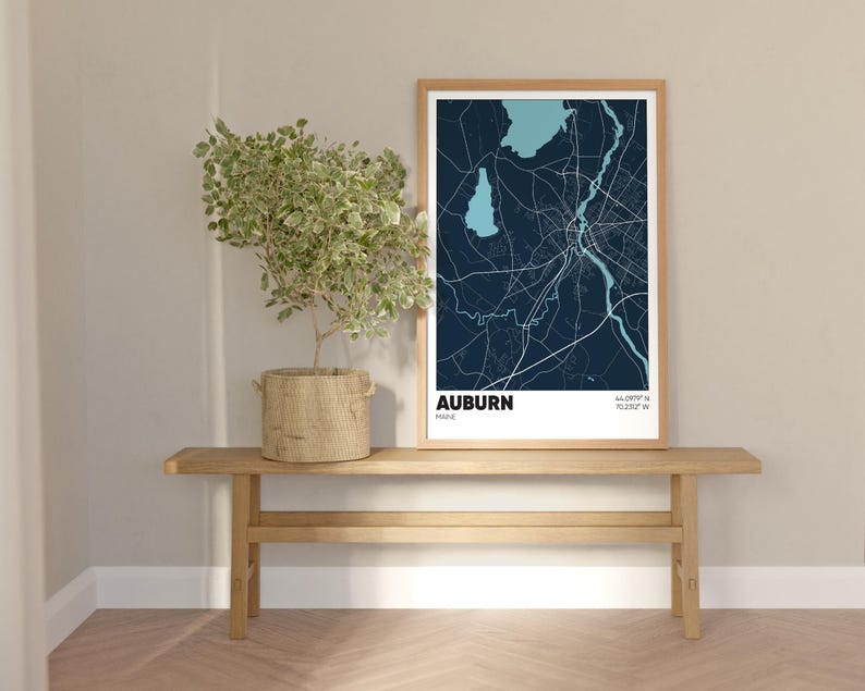 Auburn ME Map Print, Maine Wall Art, Auburn Maine Poster Etsy