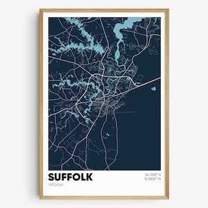 Suffolk VA Map Print, Virginia Wall Art, Suffolk VA Poster
