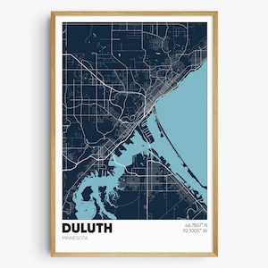 Duluth Map Print, Minnesota Wall Art, Duluth MN Poster