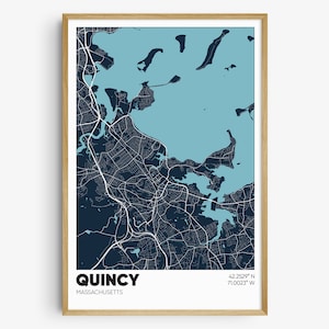 Quincy Map Print, Massachusetts Wall Art, Quincy MA Poster