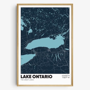 Lake Ontario Map Print, The Great Lakes Wall Art, Lake Ontario Poster