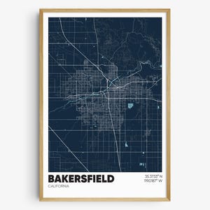 Bakersfield Map Print, California Wall Art, Bakersfield CA Poster