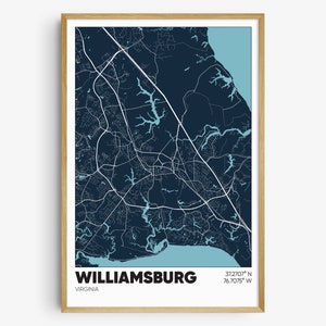 Williamsburg Virginia Map Print, Virginia Wall Art, Williamsburg VA Poster