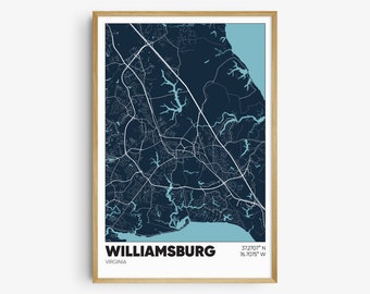 Williamsburg Virginia Map Print, Virginia Wall Art, Williamsburg VA Poster