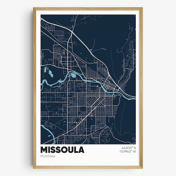 Missoula Map Print, Montana Wall Art, Missoula MT Poster, Graduation Gift